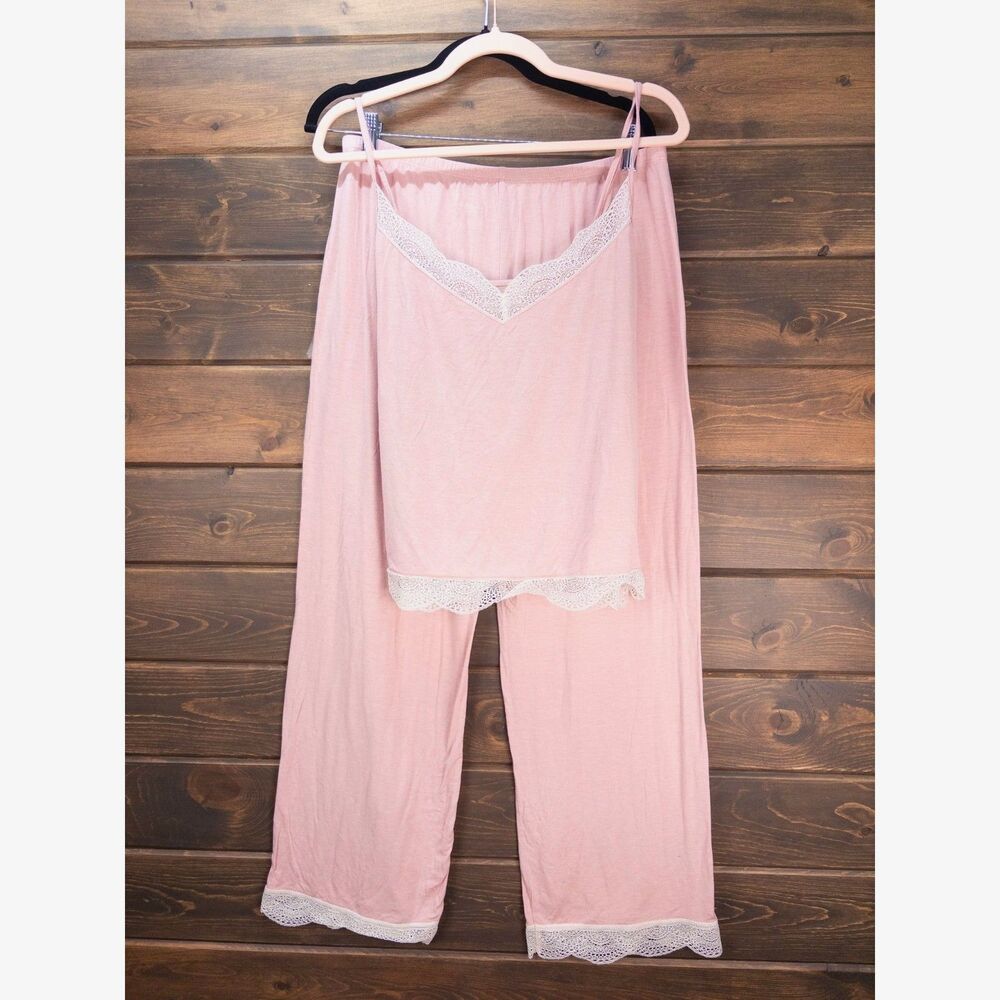 Haven Well Within Pink Lace Trim Pajama Set Cami Capri Pants XL Cozy Jammies